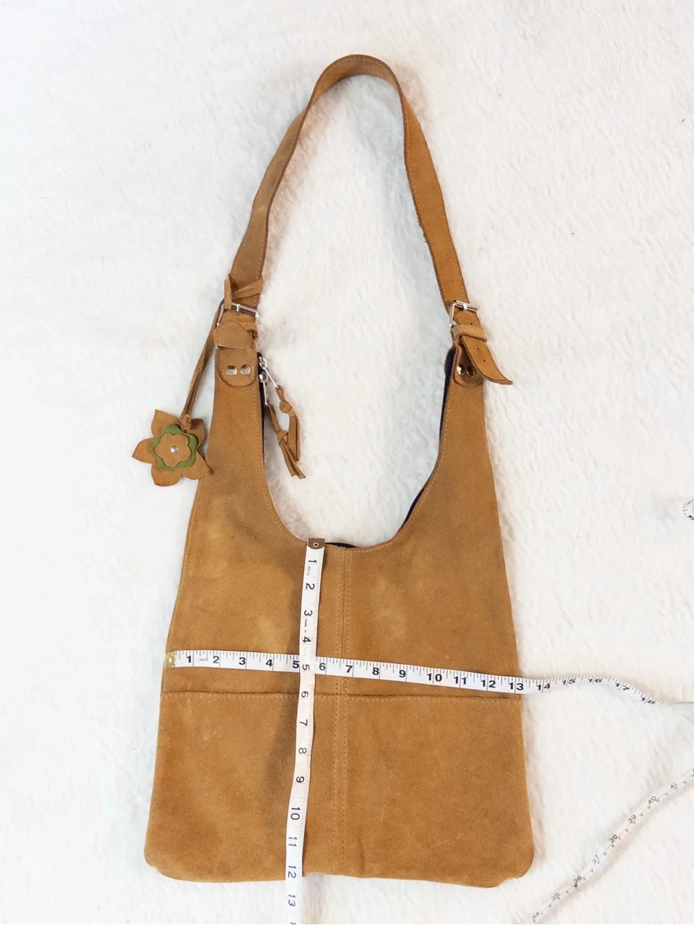 Boho Tan Suede Hobo Bag with Flower Charm 🌼👜